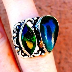 New Angelite & Tourmaline 925 Silver Ring.